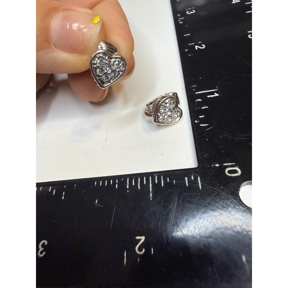 Avon Silver Tone Rhinestone Pave Heart Clip On Earrings Clear Crystals